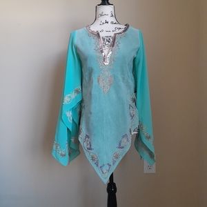 Wilsons Leather Turquoise Embroidered Blouse